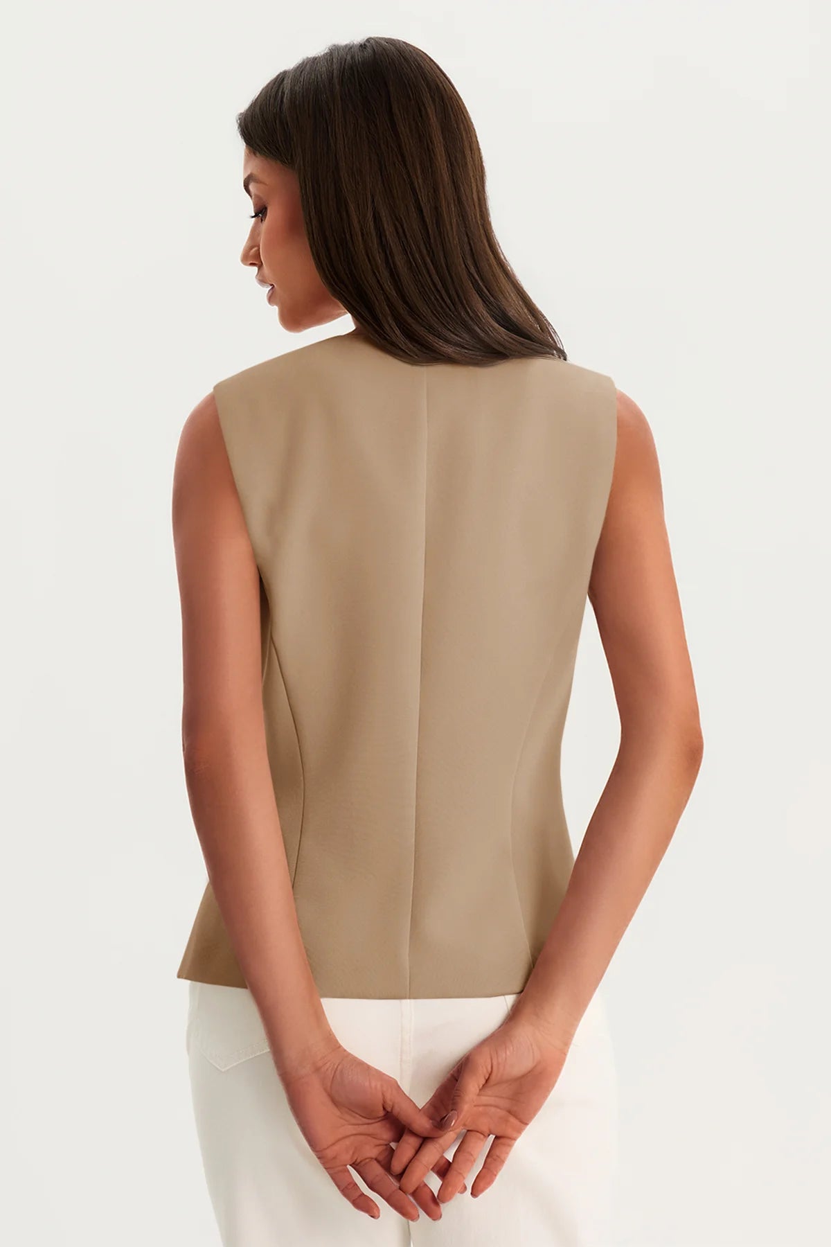 Womens Dark Khaki Summer Sleeveless Blazer Vests | CicyBell