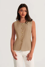 Womens Dark Khaki Summer Sleeveless Blazer Vests | CicyBell