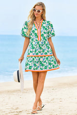 Womens Green V Neck Floral Mini Dress | CicyBell