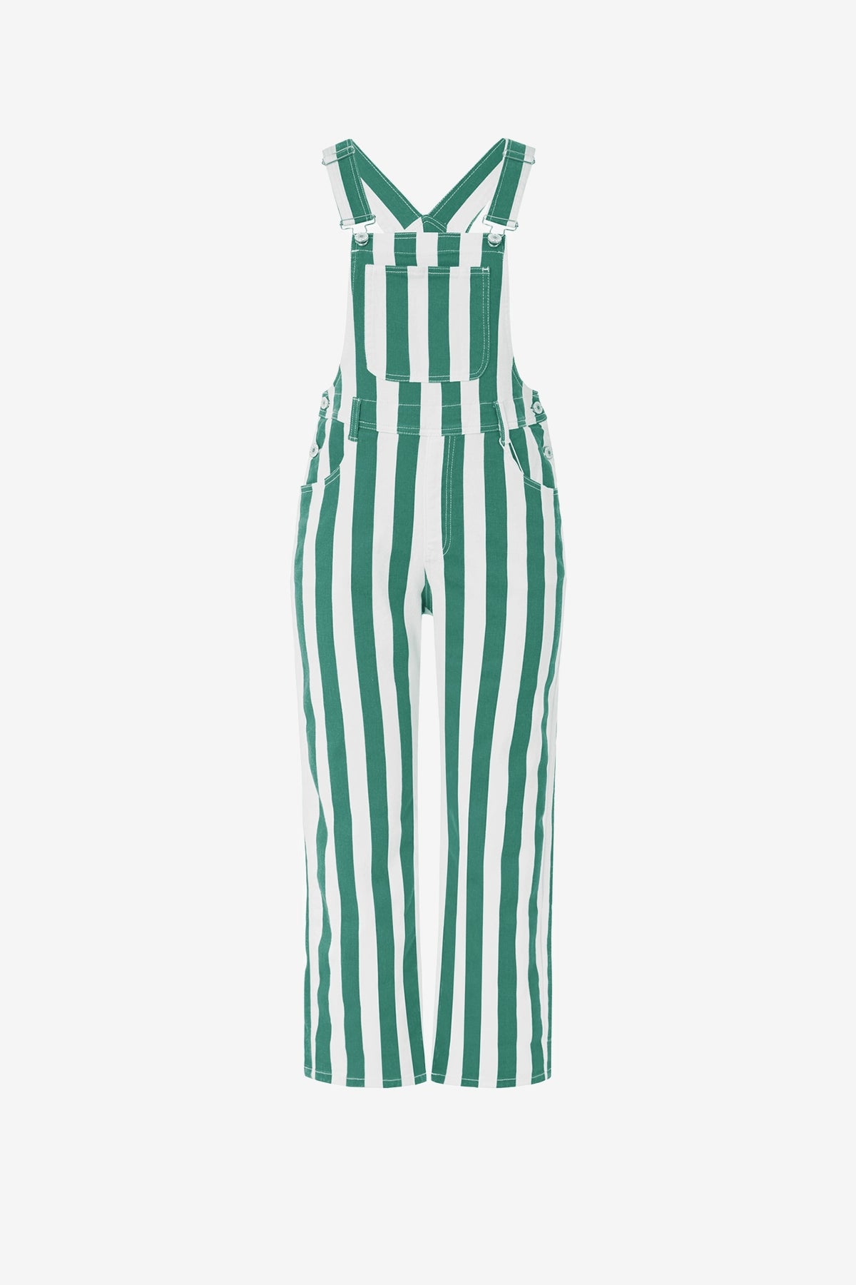 Womens Green Casual Striped Bib Overalls  | CicyBell