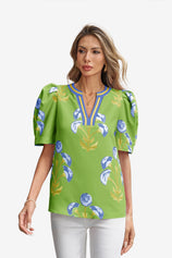 Womens Green Summer Puff Sleeve Blouses  | CicyBell