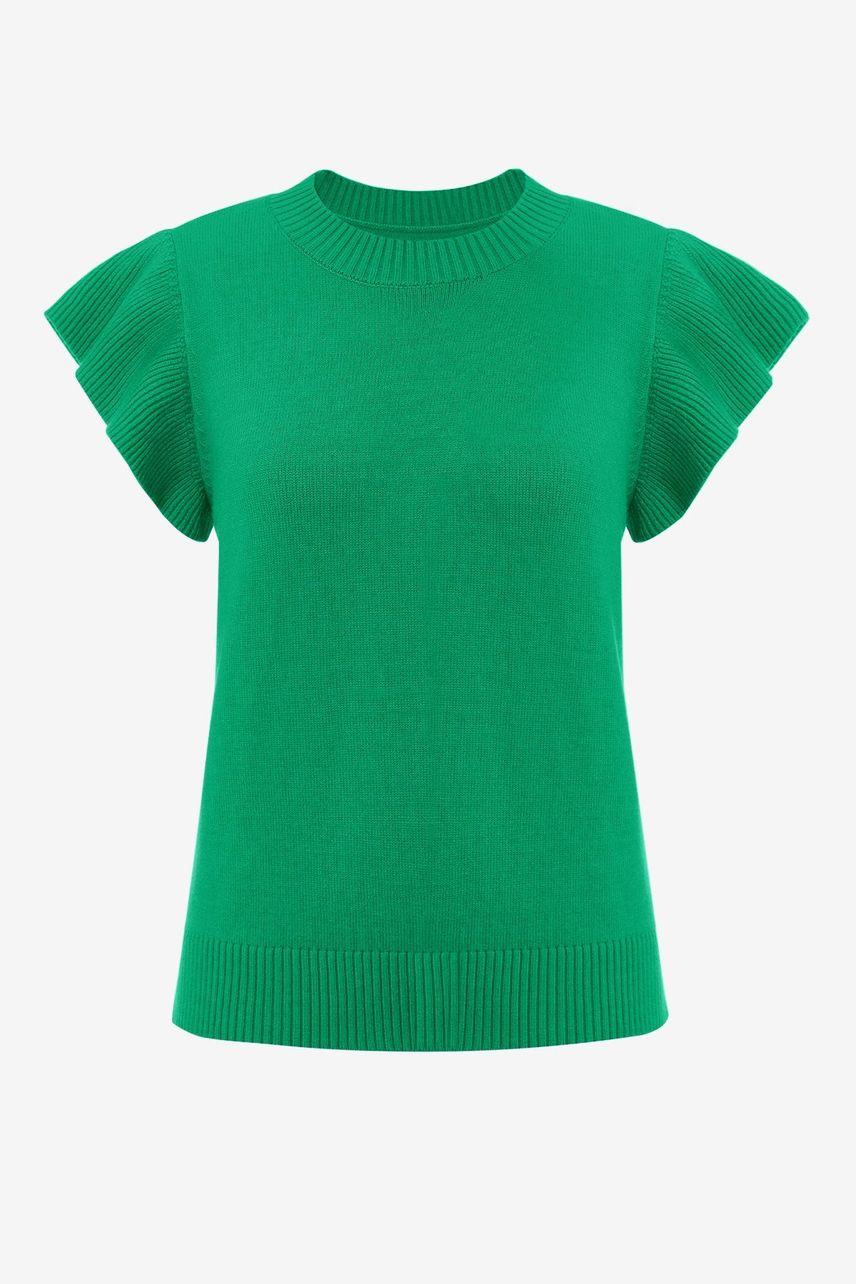 Womens Green Ruffle Sleeve Cropped Sweaters | CicyBell