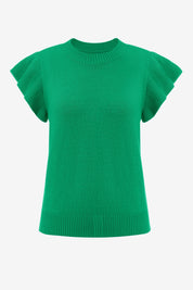 Womens Green Ruffle Sleeve Cropped Sweaters | CicyBell