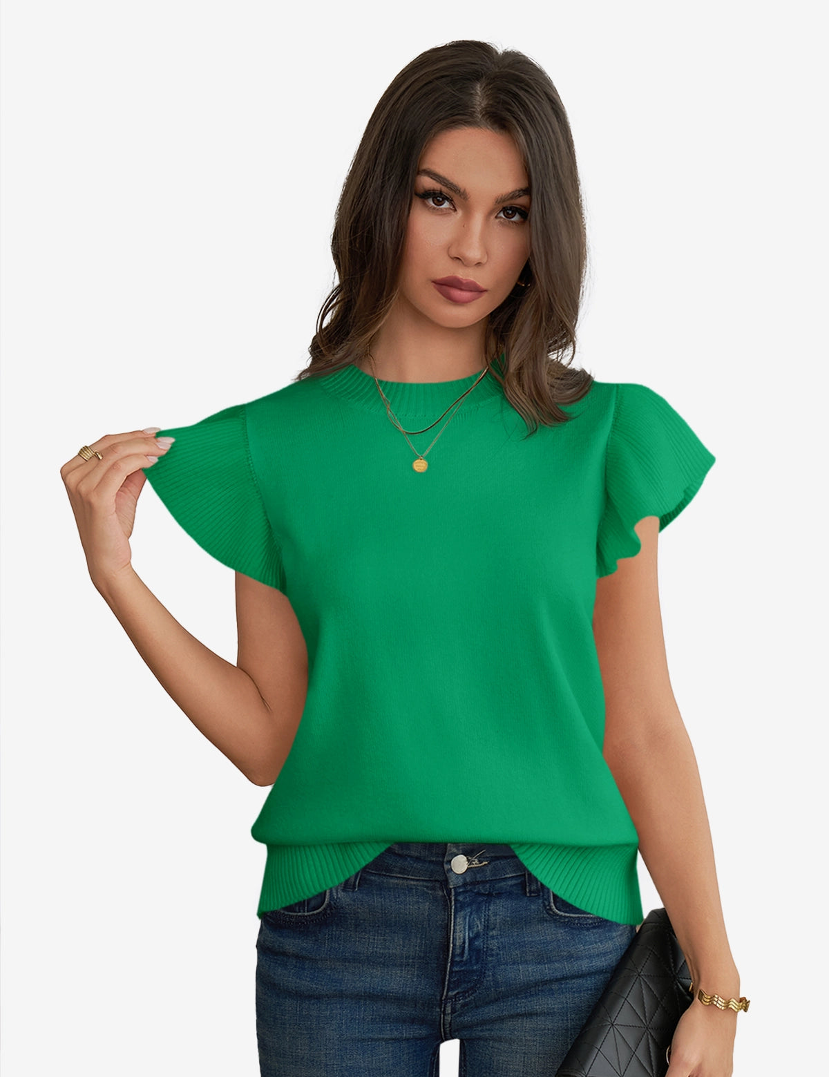  Cicy Bell Women's Ruffle Sleeve Cropped Sweater 1