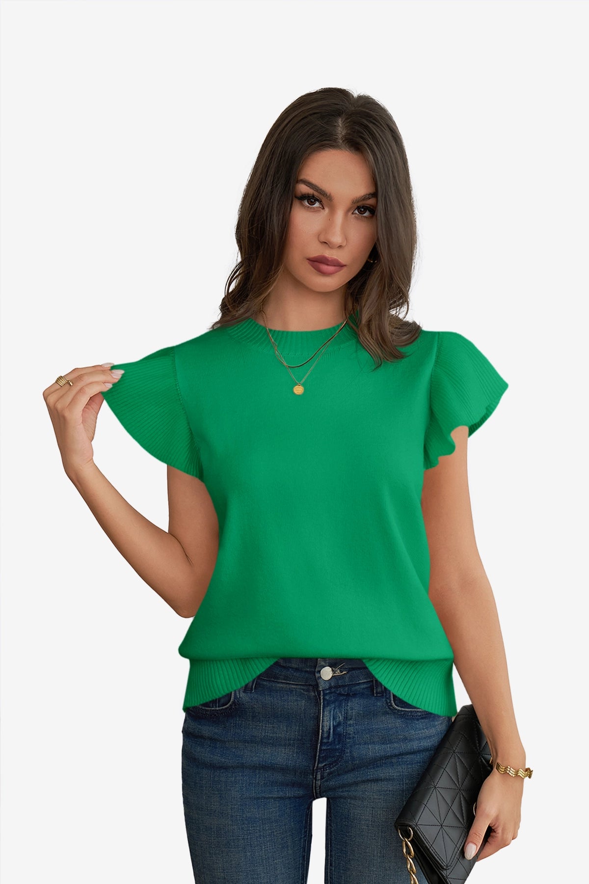  Cicy Bell Women's Ruffle Sleeve Cropped Sweater 1