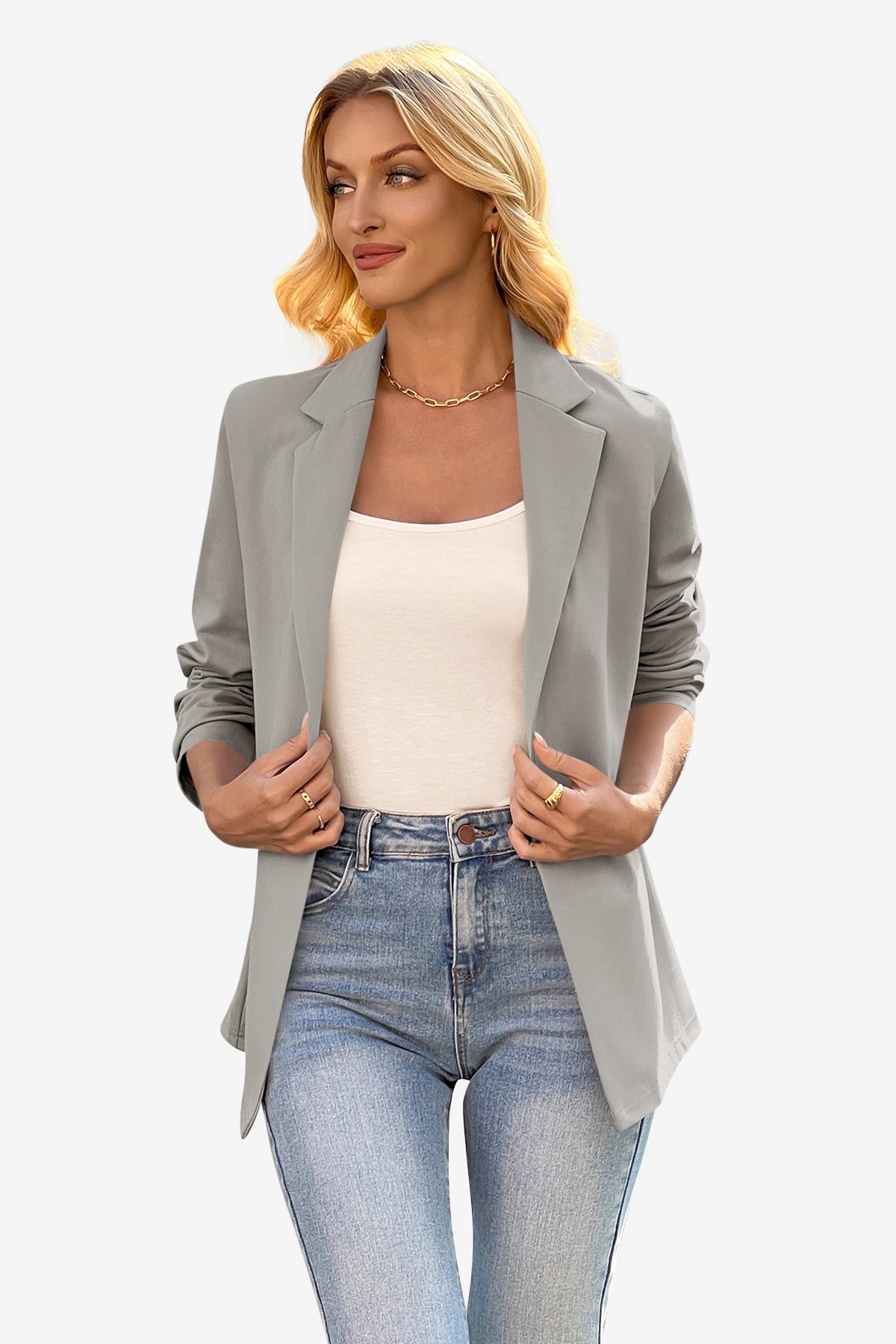 Cicy Bell Womens Grey Knit Blazer