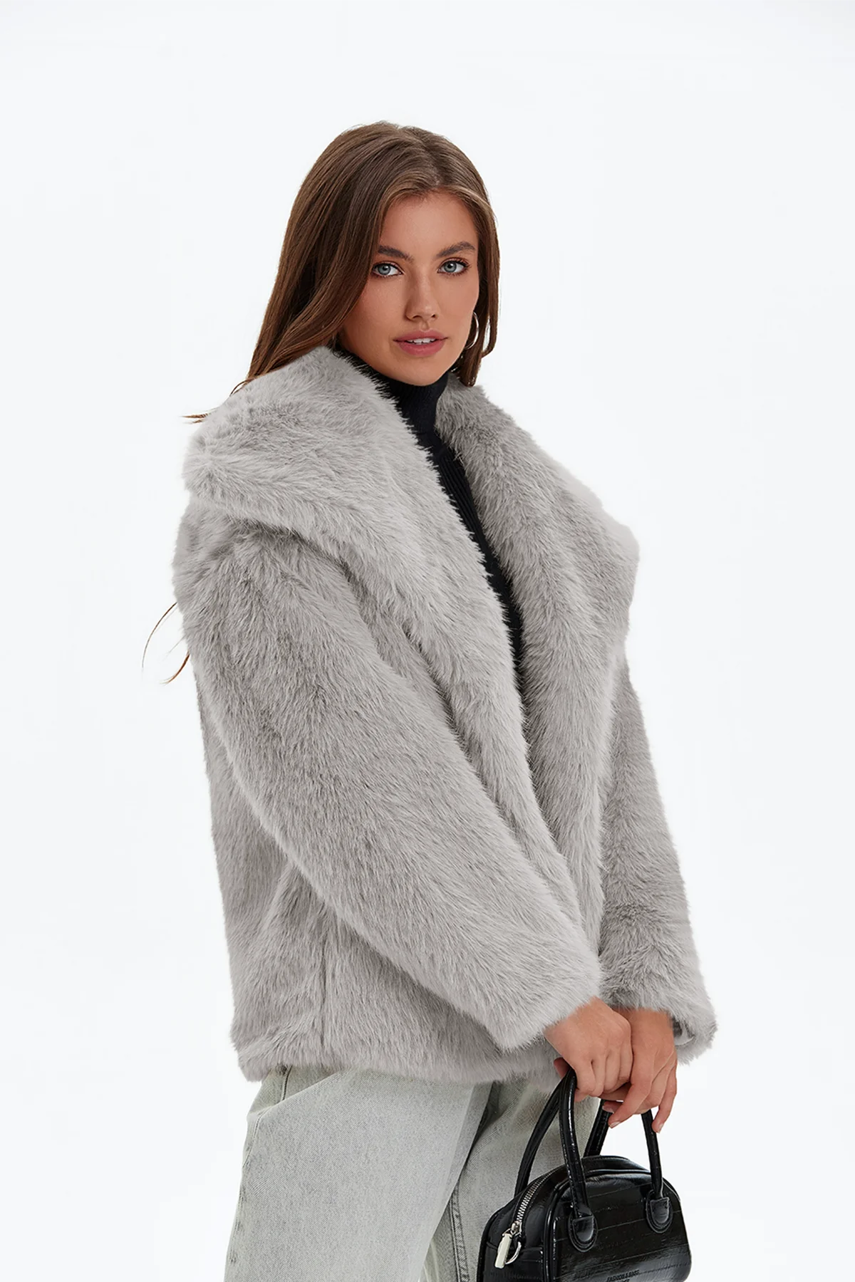 Womens Grey Casual Oversized Lapel Jackets | CicyBell