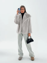 Womens Grey Casual Oversized Lapel Jackets | CicyBell