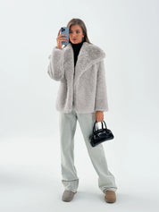 Womens Grey Casual Oversized Lapel Jackets | CicyBell