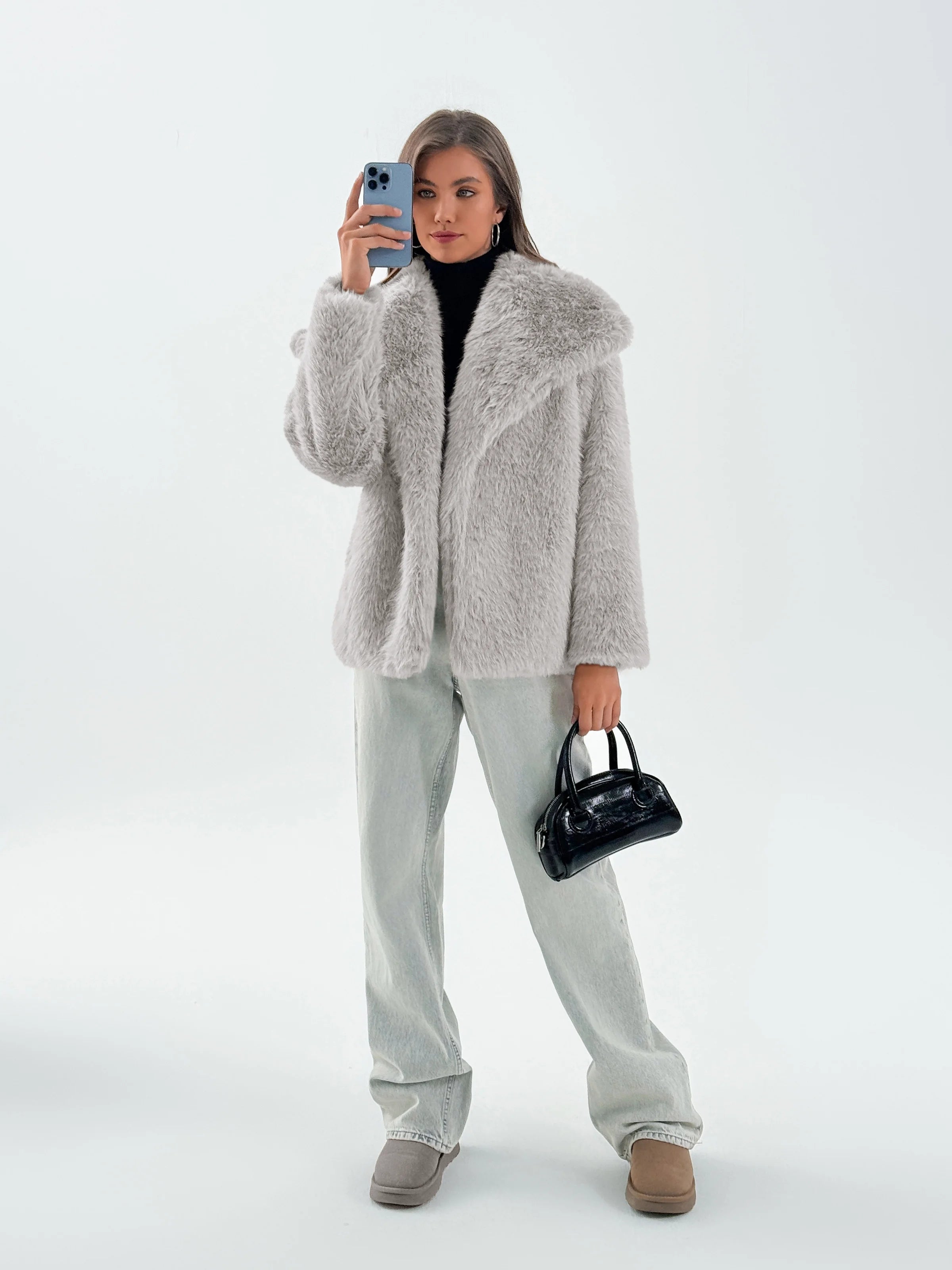 Womens Grey Casual Oversized Lapel Jackets | CicyBell