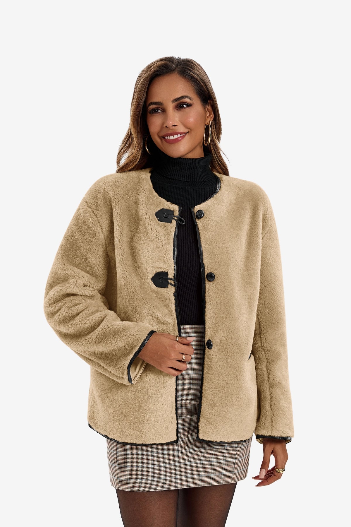 Womens Khaki Faux Fur Jacket | CicyBell
