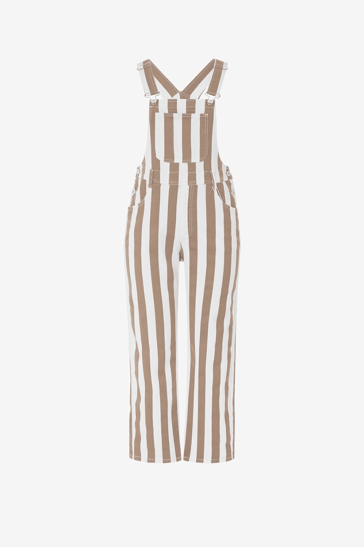 Womens Khaki Casual Striped Bib Overalls  | CicyBell