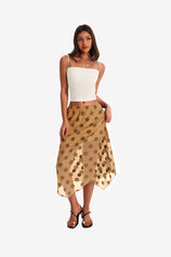 Womens Khaki Summer Polka Dots Midi Skirt | CicyBell
