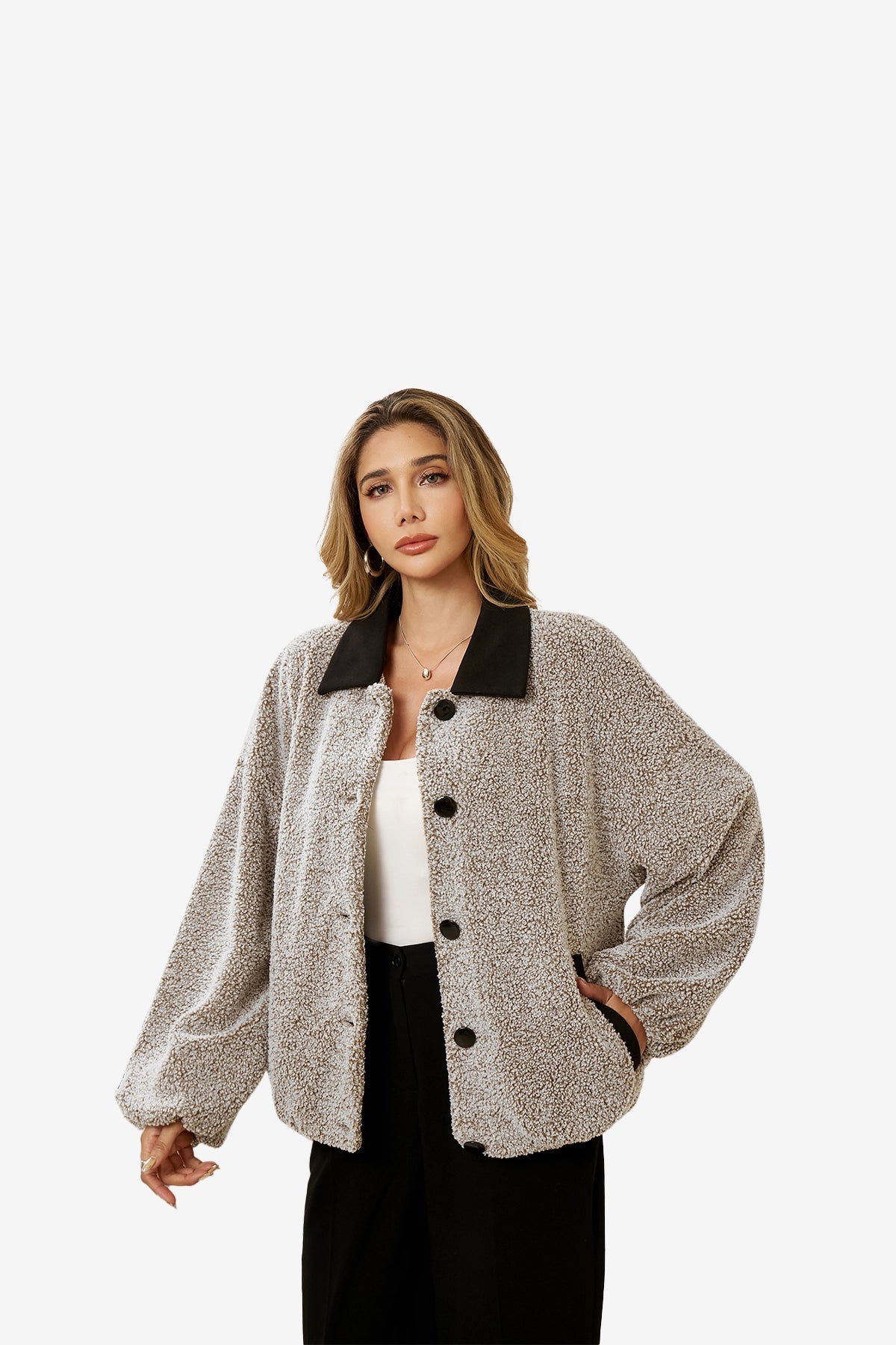 Womens Khaki Oversized Fuzzy Fleece Jacket | CicyBell