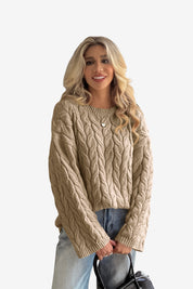 Womens Khaki Oversized Cable Knit Sweaters | CicyBell