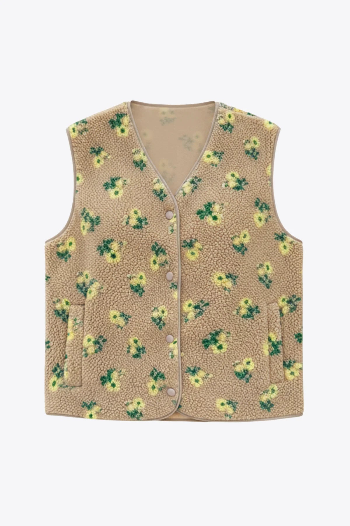 Womens Khaki Fuzzy Fleece Vest | CicyBell