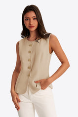 Womens Khaki Summer Sleeveless Blazer Vests | CicyBell