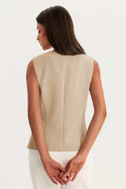 Womens Khaki Summer Sleeveless Blazer Vests | CicyBell