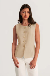 Womens Khaki Summer Sleeveless Blazer Vests | CicyBell