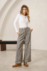 Women's Leopard Floral Baggy Wide Leg Jeans | CicyBell