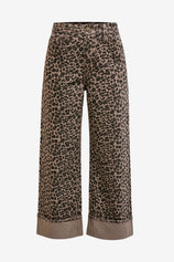 Womens Leopard Print Striped Wide Leg Jeans  | CicyBell
