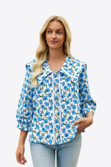 Womens Light Blue Floral Button Down Shirts  | CicyBell