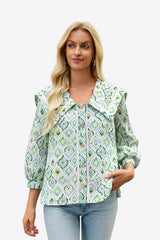 Womens Light Green Floral Button Down Shirts  | CicyBell