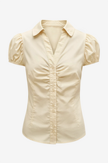 Womens Light Khaki Puff Sleeve Button Down Shirts | CicyBell