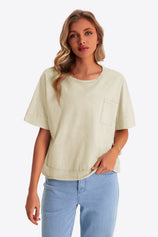 Womens Light Khaki Cropped Oversized Tshirt | CicyBell