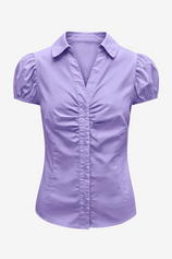 Womens Light Purple Puff Sleeve Button Down Shirts | CicyBell