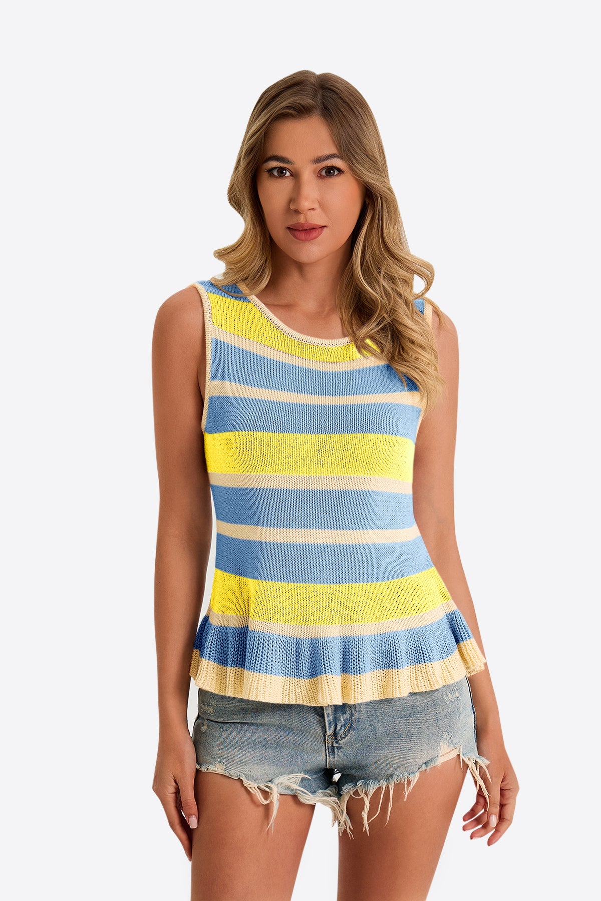 Womens Mustard Striped Sweater Vest | CicyBell