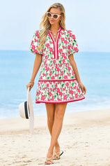 Womens Pink V Neck Floral Mini Dress | CicyBell