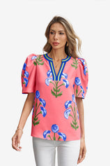 Womens Pink Summer Puff Sleeve Blouses  | CicyBell