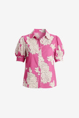 Womens Pink Puff Sleeve Button Down Shirts | CicyBell