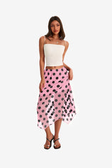 Womens Pink Summer Polka Dots Midi Skirt | CicyBell