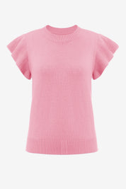 Womens Pink Ruffle Sleeve Cropped Sweaters | CicyBell
