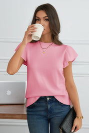 Womens Pink Ruffle Sleeve Cropped Sweaters | CicyBell