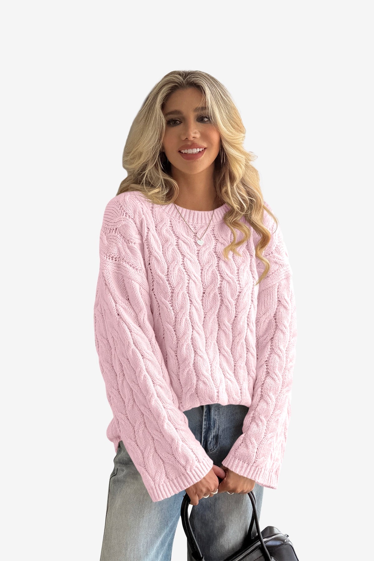 Womens Pink Oversized Cable Knit Sweaters | CicyBell