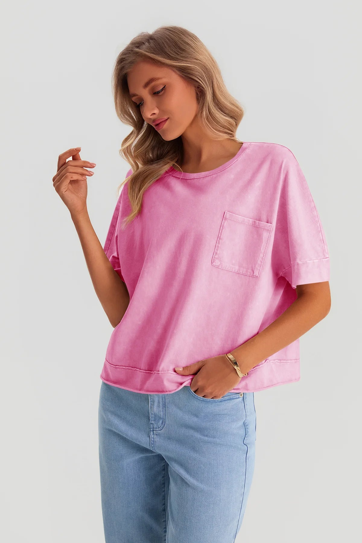 Womens Hot Pink Cropped Oversized Tshirt | CicyBell