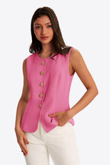 Womens Pink Summer Sleeveless Blazer Vests | CicyBell