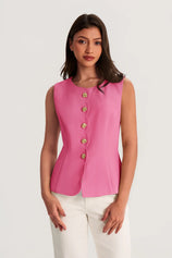 Womens Pink Summer Sleeveless Blazer Vests | CicyBell