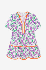 Womens Purple V Neck Floral Mini Dress | CicyBell