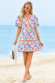 Womens Purple V Neck Floral Mini Dress | CicyBell