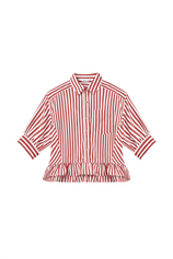 Cicy Bell Womens Red Ruffle Striped Shirts