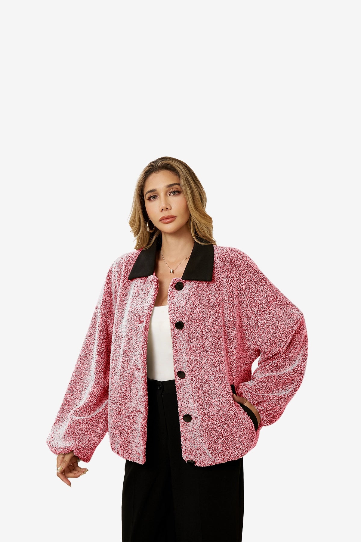 Womens Red Oversized Fuzzy Fleece Jacket | CicyBell