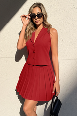 Cicy Bell Womens Red Blazer Vest Skirts Sets
