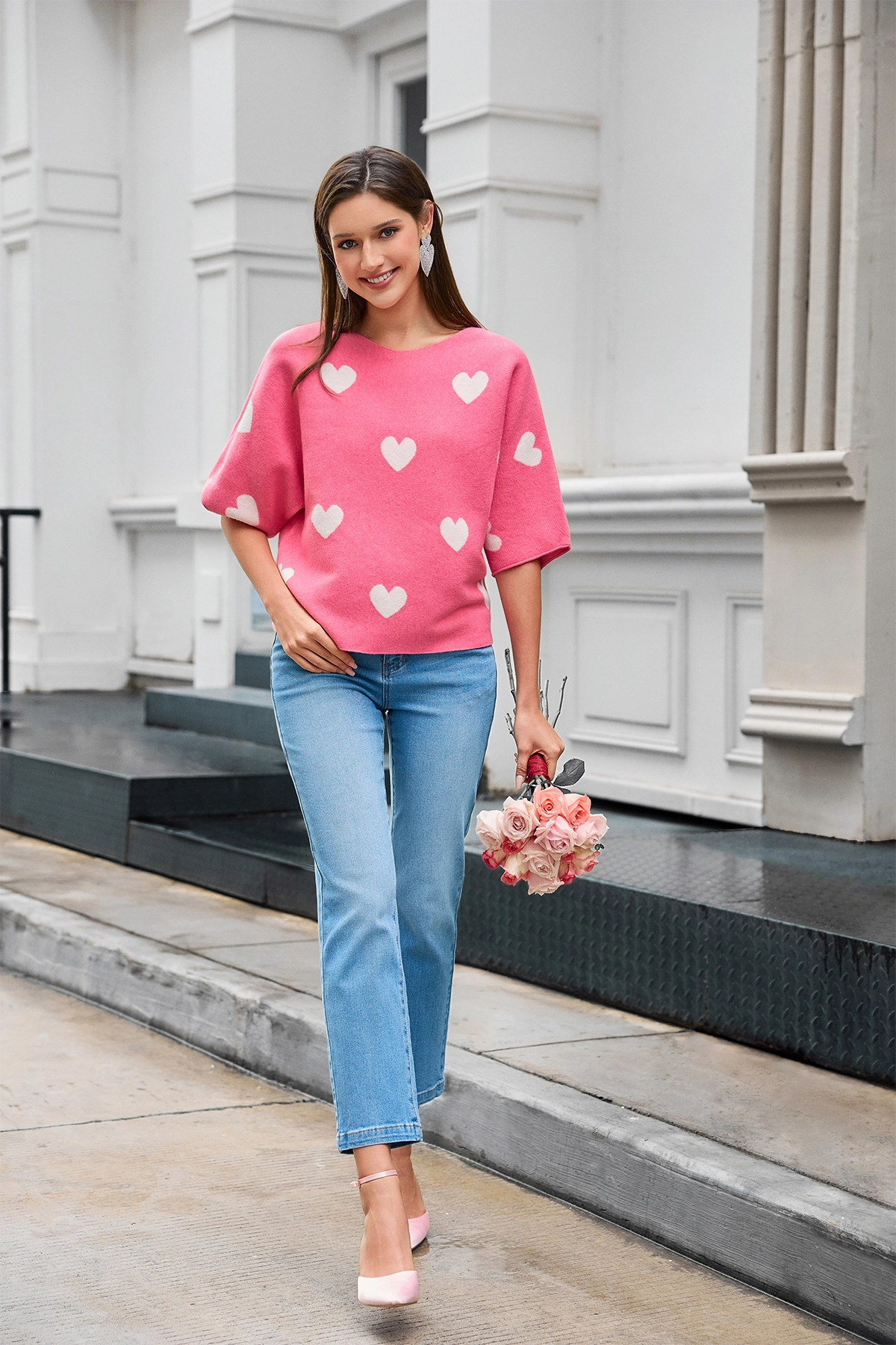 Womens Rose Red Half Sleeve Sweaters  | CicyBell