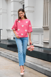 Womens Rose Red Half Sleeve Sweaters  | CicyBell