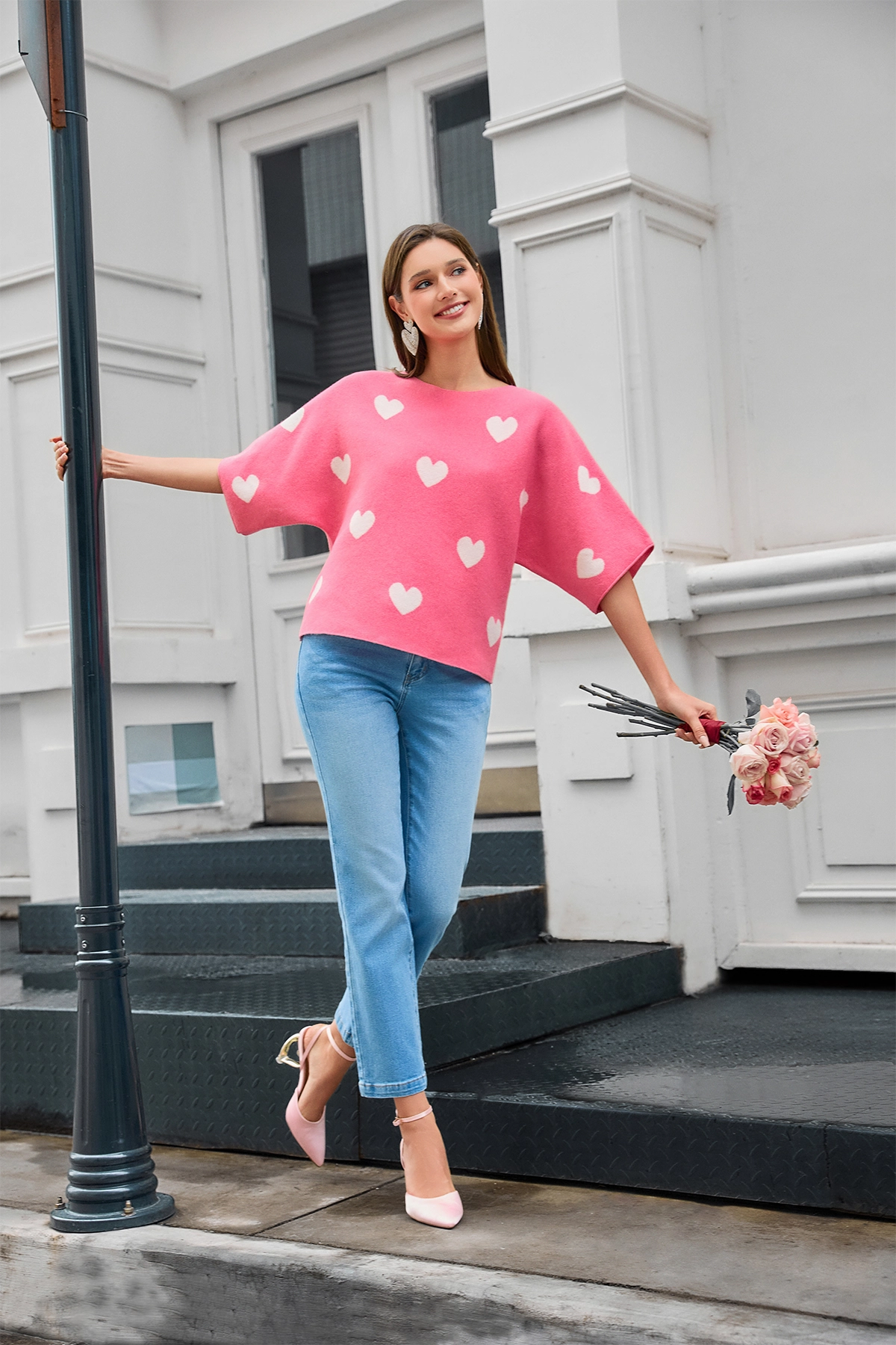 Womens Rose Red Half Sleeve Sweaters  | CicyBell