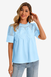 Womens Sky Blue Flowy Lace Blouses | CicyBell
